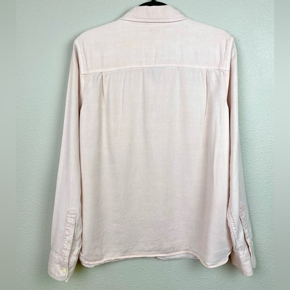 FAHERTY Women's Large Tried & True Chambray Shirt Peach Whip Collar Linen Blend - Picture 10 of 16